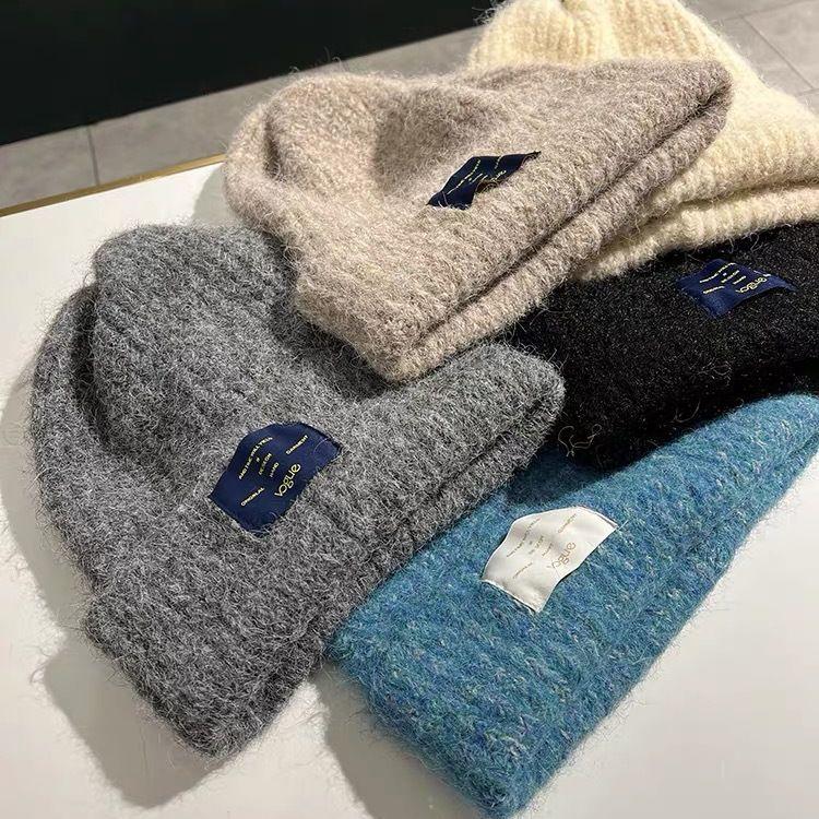 Big face showing face small labeling wool hat women's autumn and winter pile cold hat men's big head circumference warm thick needle knitted hat new