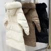 Korean Style Mid-Length Down Coat with Fur Collar and Slim Drawstring