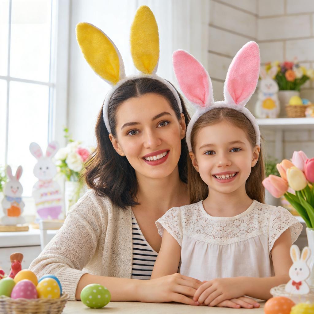 Cute Easter Bunny Ears Headband Women Fluffy Plush Hair Band Girl Rabbit Ear Headpiece Cosplay Costume Accessory For Party Gifts