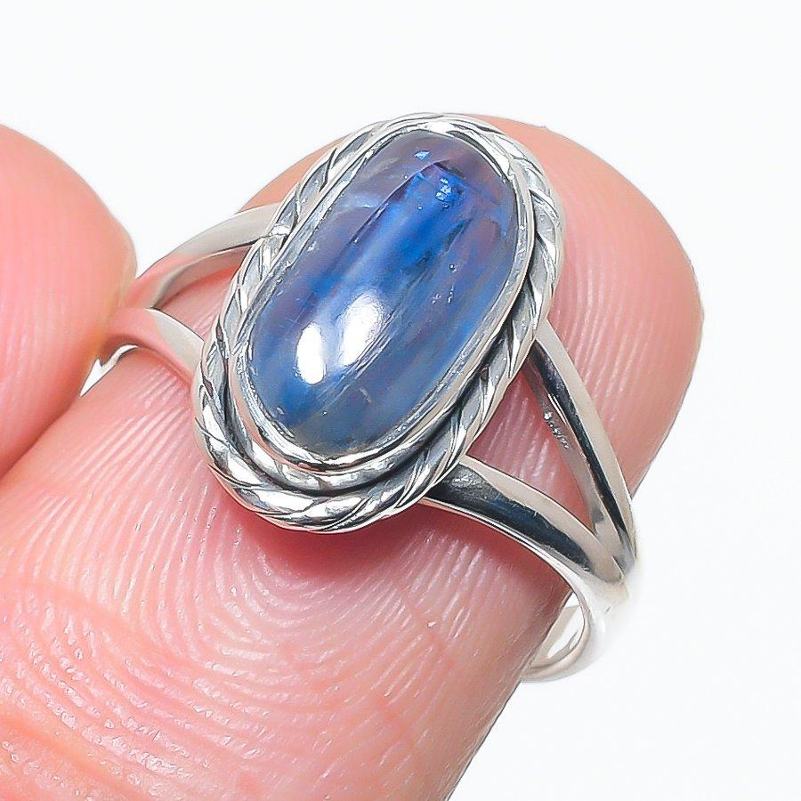 

Natural Blue Kyanite Gemstone Handmade 925 Solid Silver Jewelry Ring Size 7 s9T71