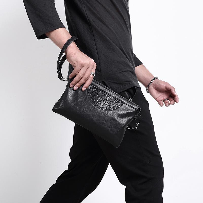 Men's Genuine Leather Business Casual Clutch Bag - Large-Capacity Handheld Cowhide Envelope Bag