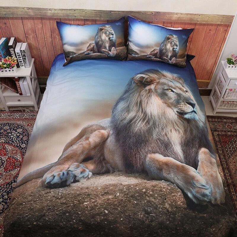 

Beast Lion Bedding Set Kid Gift Full Size Animal Duvet Cover Pillowcase 2/3pc Queen Double King Bedroom Home Decoration Baby 100x135cm