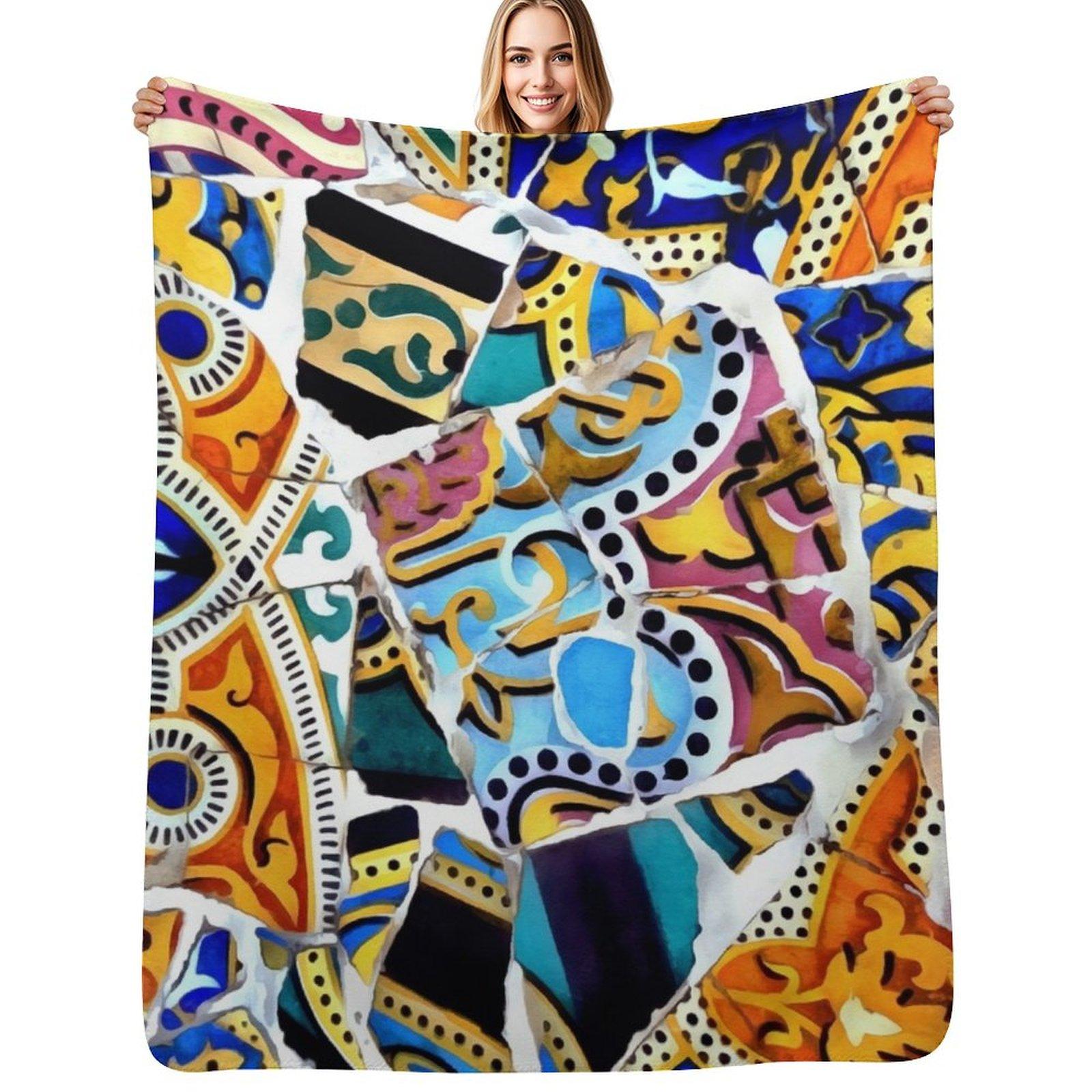 Gaudi Barselona mosaic Throw Blanket No Pilling Soft Warm Blanket for Bed Size: 75*100cm, Weight: 230 GSM