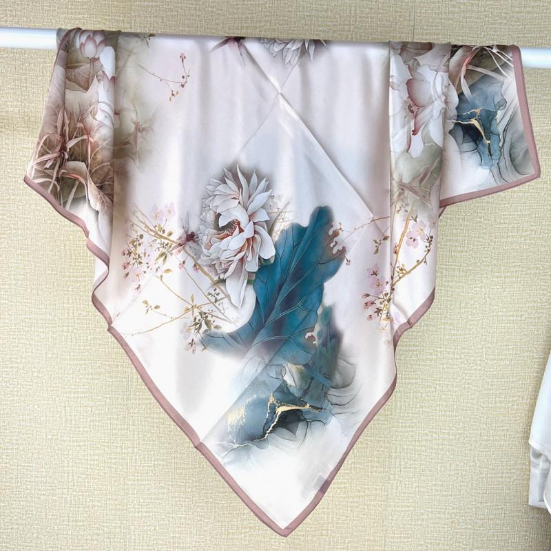 Womens Silk Scarf 90cm Square Vintage Elegant Versatile Satin Shawl