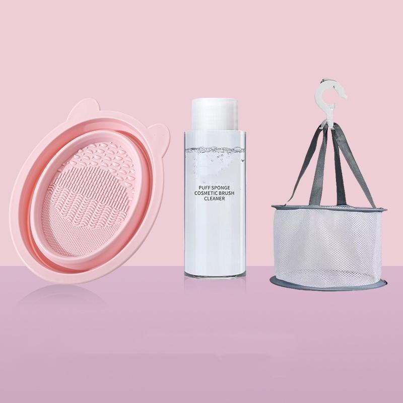 1 Stk. Kosmetikpinselreiniger Puderquaste Make-up-Ei Aufbewahrung 3-teiliges Set Trocknungsnetz Silikon Faltbare Schüssel