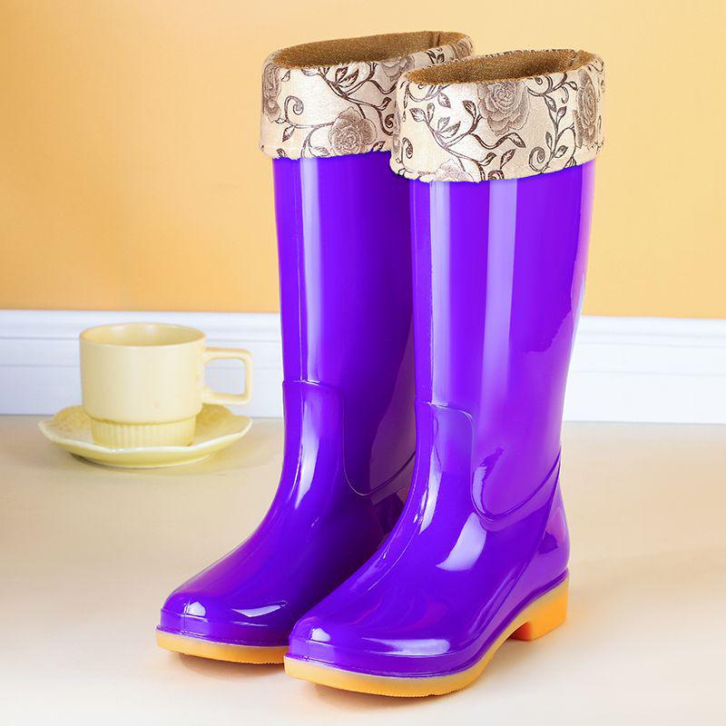 Dámské fleecem podšité protiskluzové nepromokavé gumové holínky s vysokým svrškem