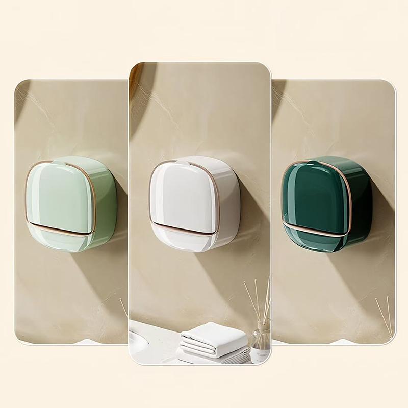 Wall Mounted Soap Holder With Waterproof Lid Drainage Layer And Tool Free Install Perfect For Bathroom Kitchen Sink Use