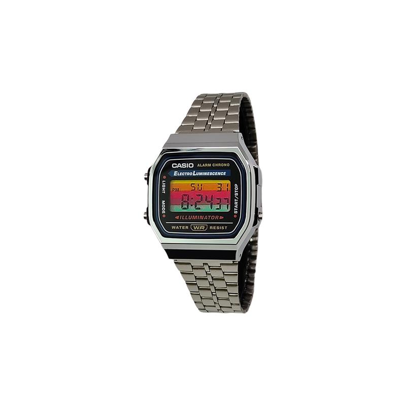 Casio Customized Watch Modified Series Silver Resin Case Waterproof for Daily Use Classic Retro Small Square A168WA-1W-YinSeBiaoDaiCaiSeHengTiaoWen