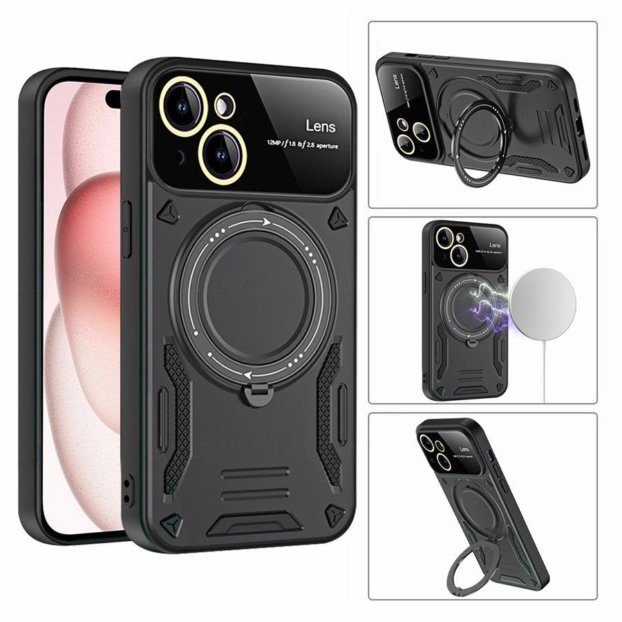 Rotating Bracket Big Lens Protection Cover For Apple iPhone 17E 15 14 16 17 Pro Max Honor X6D X5D X8D X5C 600 400 X7A X8A X7B Motorola Moto Armor Case