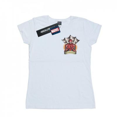 Womens/Ladies Spider-Man Tattoo Breast Print Cotton T-Shirt