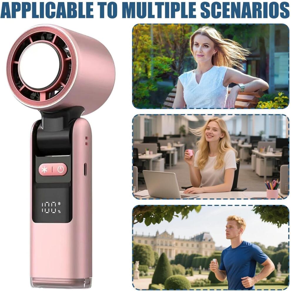 Portable Handheld Fan, 100Speed Rechargeable Cooling with LED Display, Foldable Pocket Travel Fan Pink