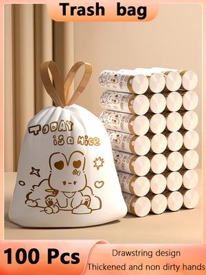 Lot de 100 sacs poubelle jetables de haute qualité, imprimés dessin animé, pour la cuisine, le nettoyage des déchets, en plastique
