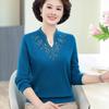 Autumn 2023 Stylish Cheongsam Collar Knit Top for Middle-aged & Elderly Women, Plus Size, Enhances Elegance