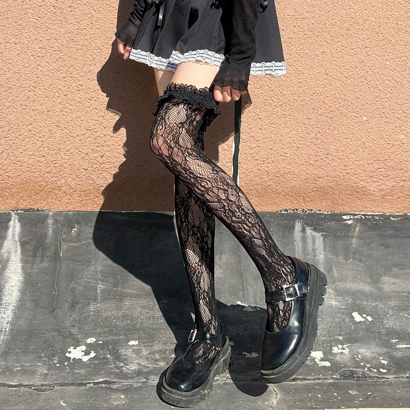 Ballet-Style Bow Over-The-Knee Socks Lace Socks Jk Style Openwork Socks