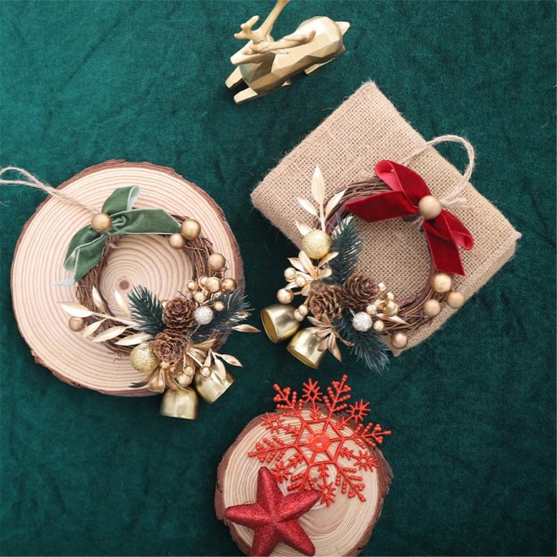 Hanging Wreath With Bells Pinecones Decorative Durable Holiday Decoration Christmas Scene
