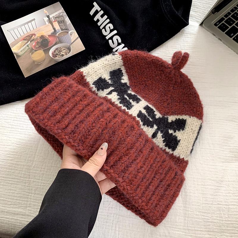 Retro Woolen Hat for Women in Autumn and Winter Large Head Circumference  Face Showing Small Cold Hat  Warm and Thickened Ear Protection Knitted Hat