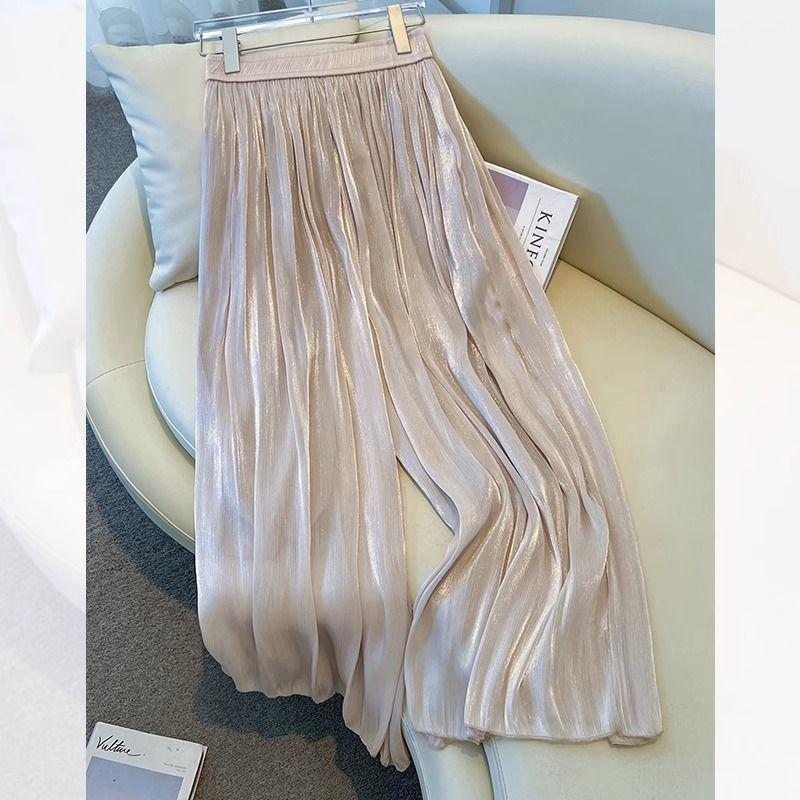Apricot Glazed Ice Silk Women's Wide-Leg Pants: Summer 2026, Lightweight, Good Drape, 3/4 To 9/10 Length.
