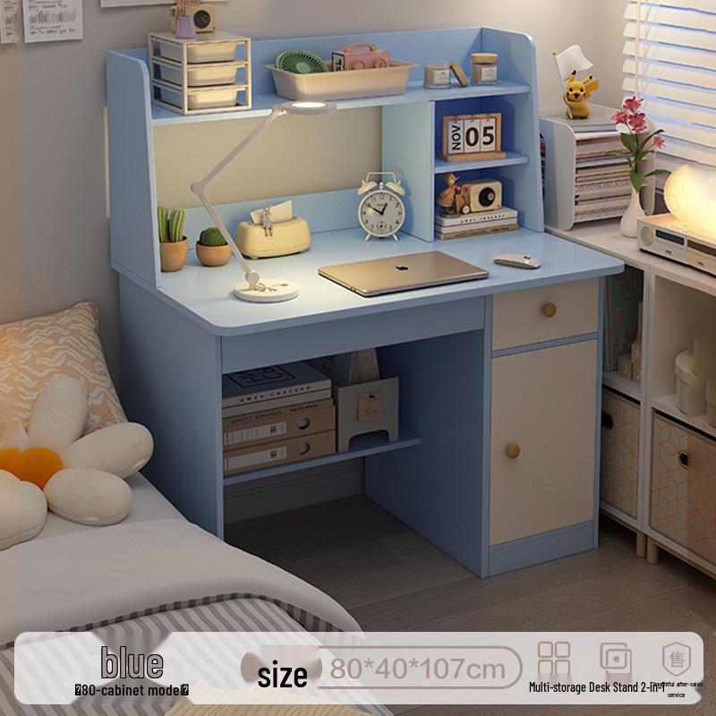Integrated Desk and Bookshelf: Student Study Set with Writing Table and Storage Cabinet for Bedroom or Home Office.