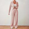 Women's Fashion Textured Two-Piece Long Sleeve Drop Shoulder Zipper Drawstring Hooded Suit