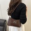 Color Simple Solid Bow Decoration Crocodile Texture Women Casual Shoulder Bag