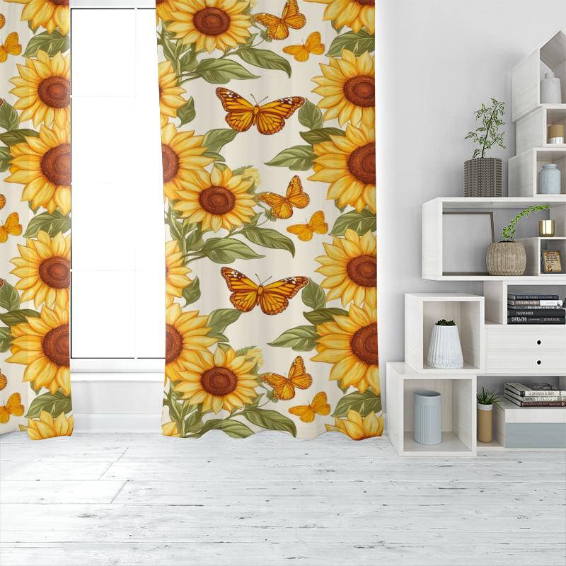 2pcs- Butterfly Sunflower polyester curtains, pole bag curtains 42*84, bedroom, living room, home room, party decoration