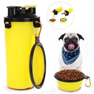 Portable 2 In 1 Pet Folding Water Bottle Food Container With Folding Silicone Pet Bowl Outdoor Travel Dog Cat Feeder Cup Bowl