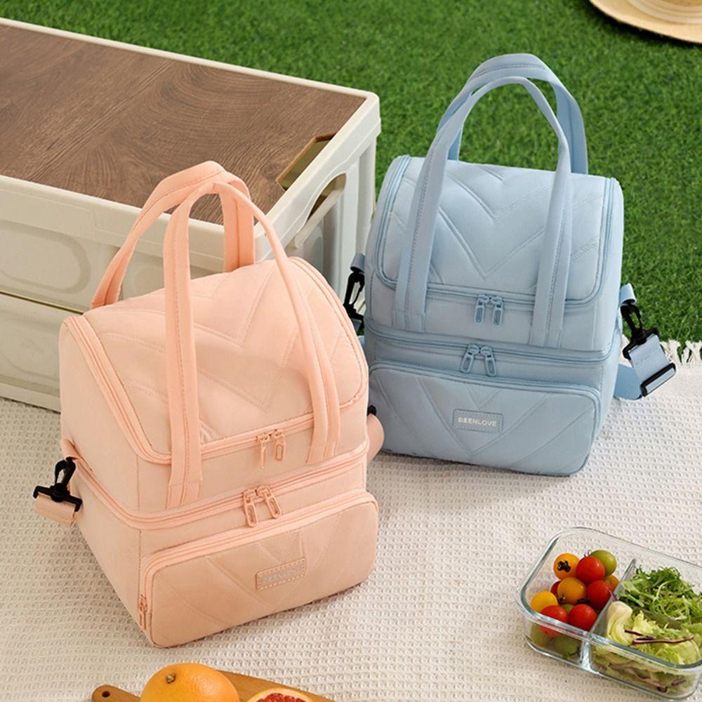 New Reusable Lunch Bag Double Layered Large Capacity Lunch Box Bag Insulated Lunch Pack Office Workers