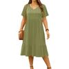 Women's vintage pleated V-neck dress in solid color