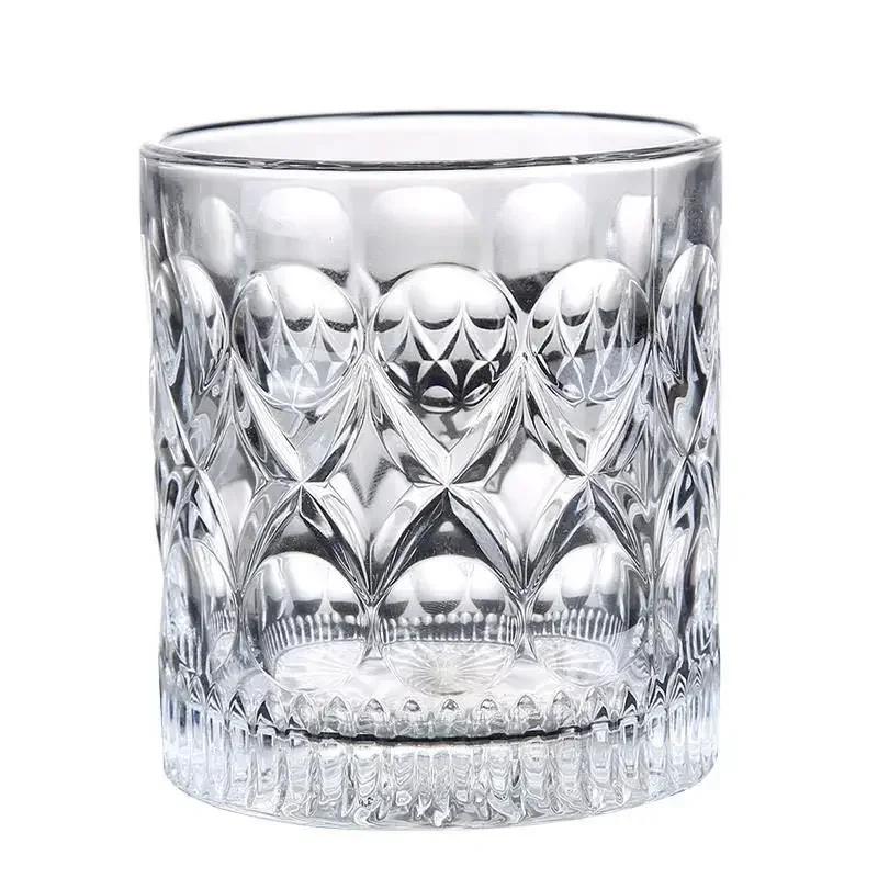 360ml Retro Wine Cup Wholesale Solid Color Relief Cup Drinkware Whiskey Glass Bar Classical Cocktail Crystal Glass Beer Cup