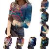 Women's Casual Round Neck Long Sleeve Ribbed Tunic Top with Print, Soft Pullover Blouse for Daily Wear and