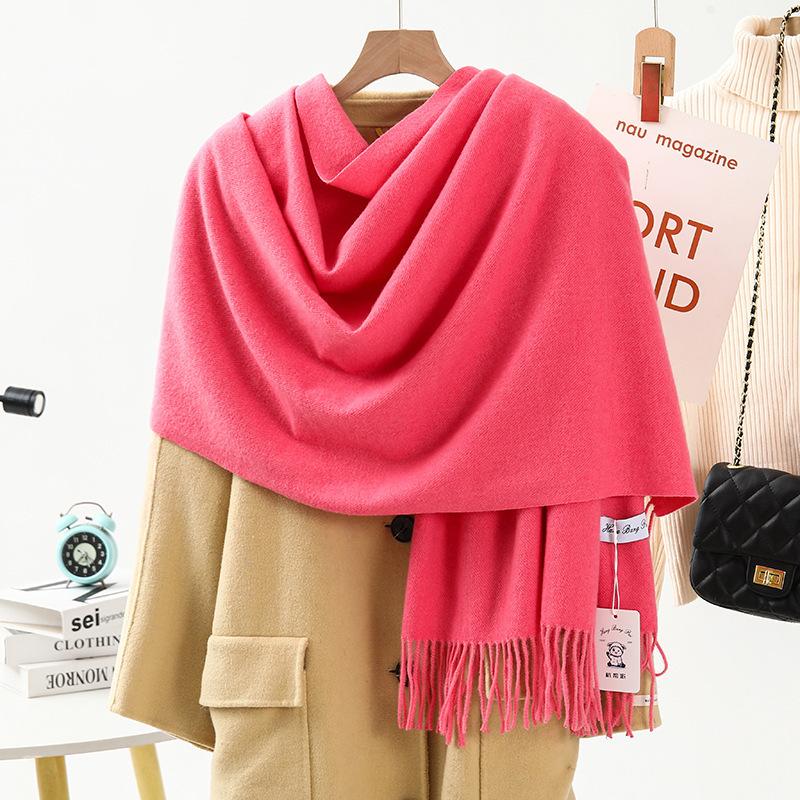 Wool Cashmere Feel Scarf Autumn and Winter Versatile Solid Color Scarf Women's Winter High End Imitation Cashmere Scarf