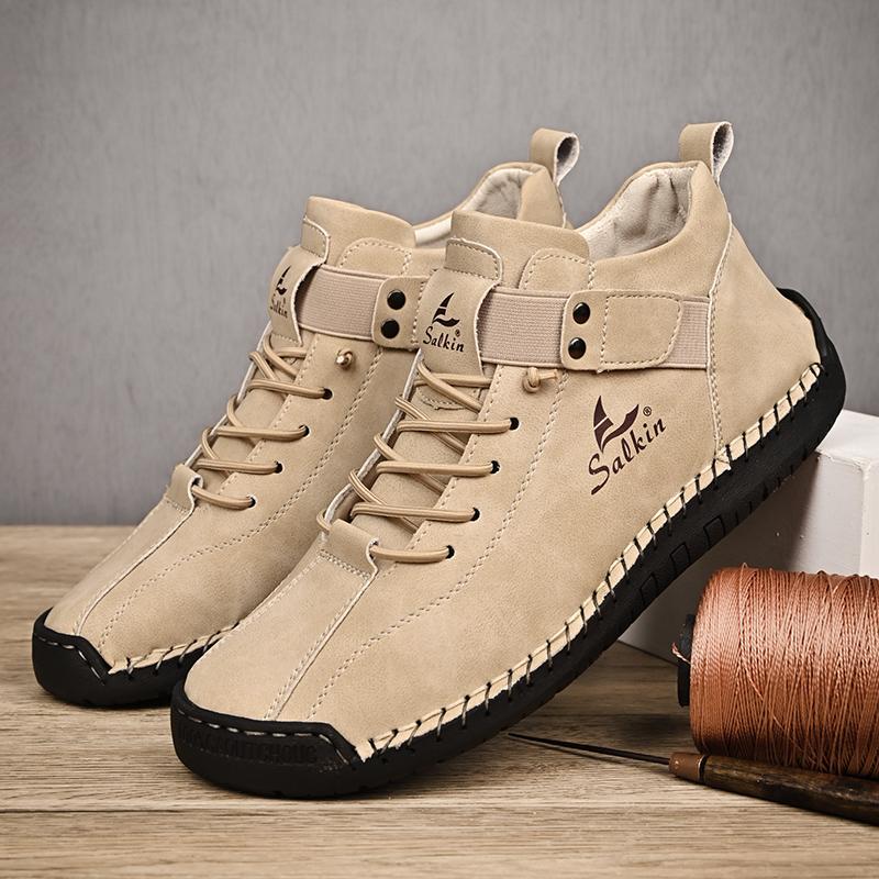 Handmade Leather Casual Men Shoes Design Sneakers Man Breathable Leather Shoes Men Ankle Boots Outdoor