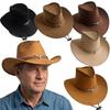 Neuer Wildleder Western Cowboyhut Tibetischer Stil Filz Rollkrempe Cowgirl Kappe Gebogene Krempe Weicher Zylinder Outdoor Reiten