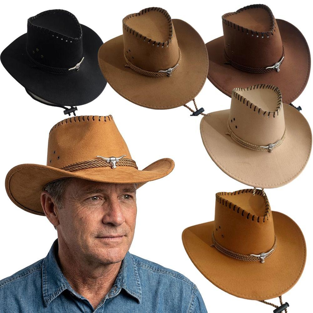Neuer Wildleder Western Cowboyhut Tibetischer Stil Filz Rollkrempe Cowgirl Kappe Gebogene Krempe Weicher Zylinder Outdoor Reiten