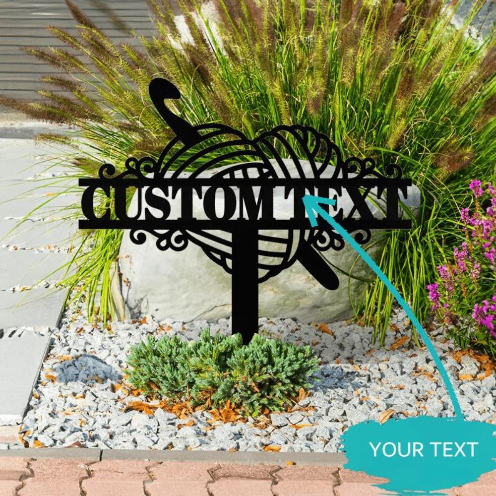 

Personalized Metal Crochet Knitting Stake Unique Yarn Hook Motif Mothers Day Gift Vintage Garden Decor Crafters Custom Sign 12inch/30cm
