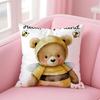 Cute Accompany Children Teddy Bear Cushion Cover Linen Pillowcase Cover Soft Decor for Sofa Home Room