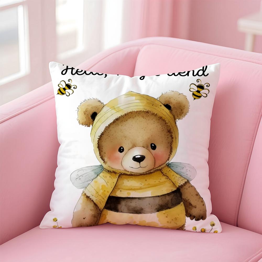 Cute Accompany Children Teddy Bear Cushion Cover Linen Pillowcase Cover Soft Decor for Sofa Home Room