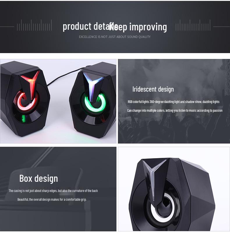 2.0 Luminous RGB Gaming Speakers, Seven-Color Computer Esports Speakers