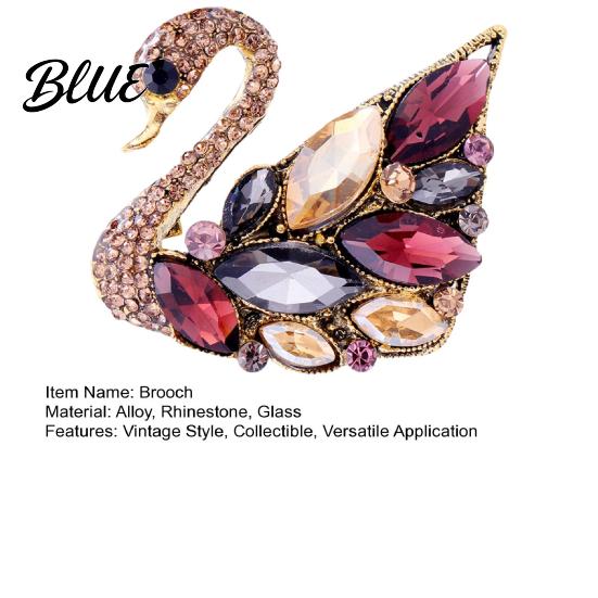 Alloy Swan Brooch Rhinestone Wreath Artificial Gemstones Lapel Pin Retro