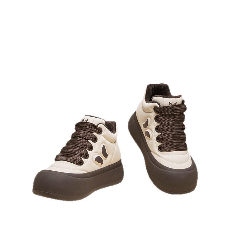 Women's 2025 Winter Plus Velvet High-Top Sneakers LF8706: Fashionable, Versatile, Thick-Soled Casual Shoes