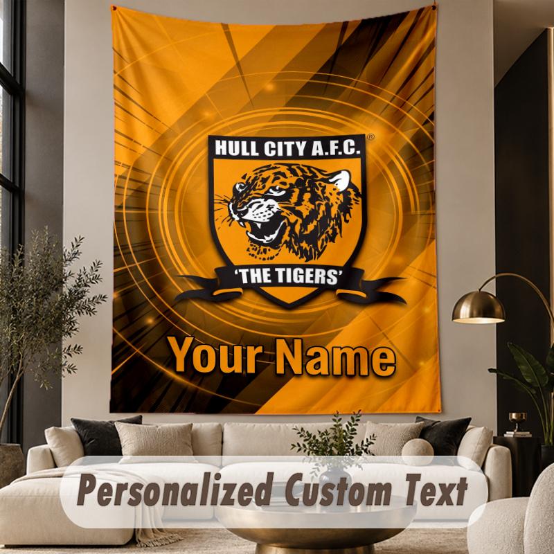 Custom Text Tapestry Hull FC Print Wall Tapestry Indoor Living Room Wall Decor