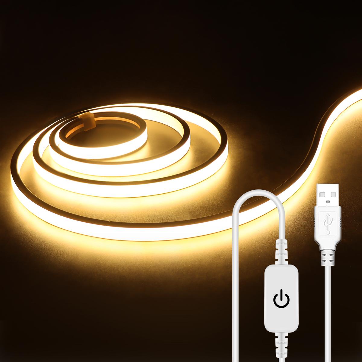 

Высокая яркость 320 светодиодов/м COB неоновая лента из чистого силикона водонепроницаемая с USB 5 В регулируемый сенсорный выключатель домашнего освещения 1m