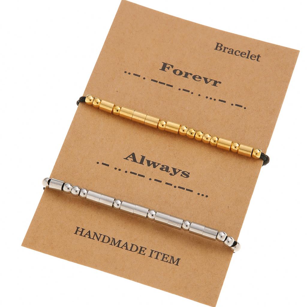 Set of 2 Fashionable Morse Code Couple Bracelets Stainless Steel Texture Unique Bracelet for Youthful and Stylish Lover