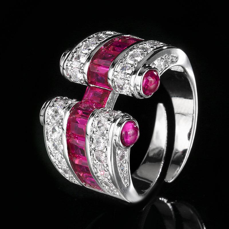 Jewelry Copper Bottom Gold-Plated Simulation Blue Spinel Treasure Red Corundum Ring Retro Wind Row Ring