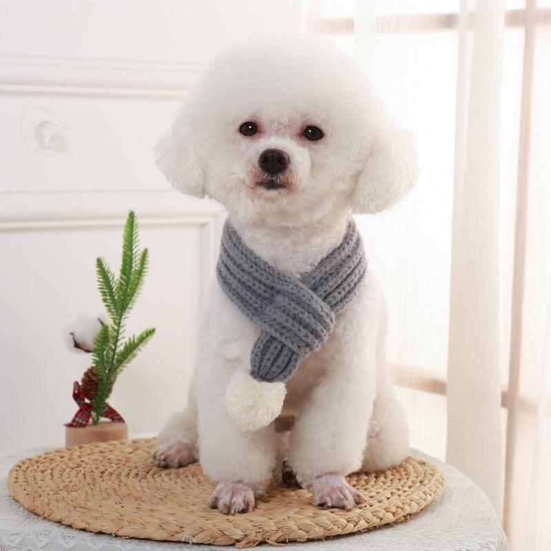 Winter Warm Knitted Scarf for Small Dog Neck Warmer Scarves with Pompom Ball Christmas New Year Festival Pet Puppy Cat Scarf