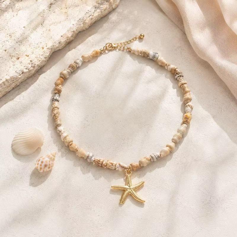 European Style Seashell and Starfish Necklace for Women - Summer Beach Vacation Jewelry