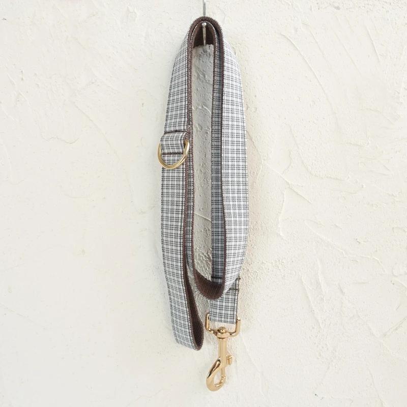 Personalized Dog Collar with Free Engraving, Matching Pet Leash,Customzied Contacts Metal Buckle,Brown White Plaid Pet Collar