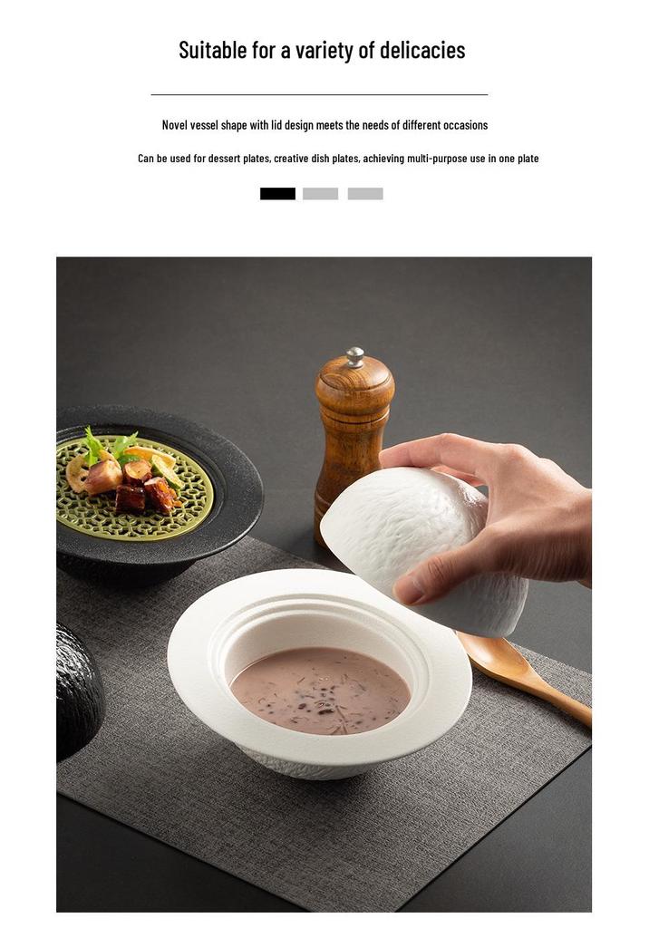 Ceramic Stewing Pot with Lid - Sea Cucumber, Abalone, and Dessert Bowl Plate for Private Kitchens and Restaurants.