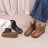Genuine Leather Flat Ankle Boots Retro Round Toe Side Zipper Versatile Women's Short Boots