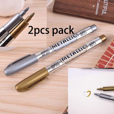 2Pcs 1.5mm DIY Waterproof Golden and Silver Marker Pen Album Student Supplies